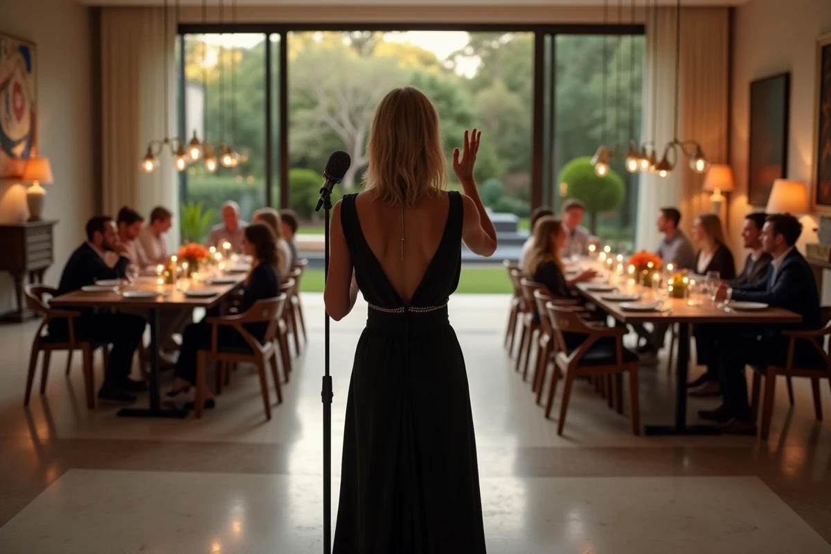 Chanteuse en robe noire lors d