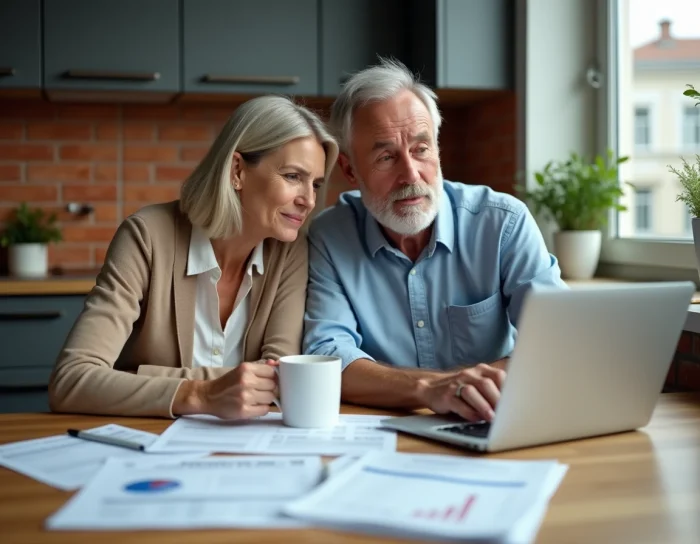 Couple examinant les documents financiers pour évaluer la valeur nette de leur patrimoine immobilier