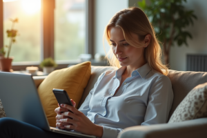 Jeune femme professionnelle gérant ses comptes bancaires