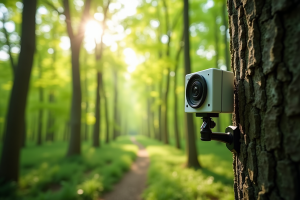 Vue d'une foret verte vue d'une webcam en hauteur