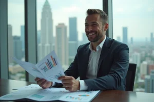 Homme d'affaires en costume dans un bureau moderne