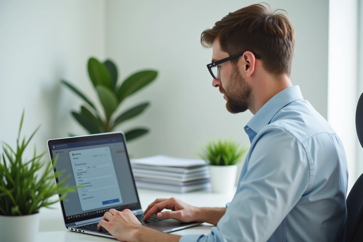 Homme concentré travaillant sur un ordinateur dans un bureau moderne