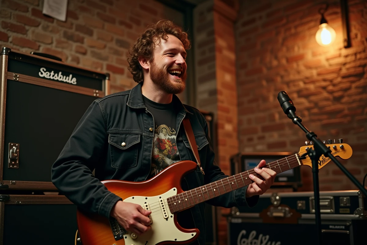 Musicien jouant de la guitare en coulisses d