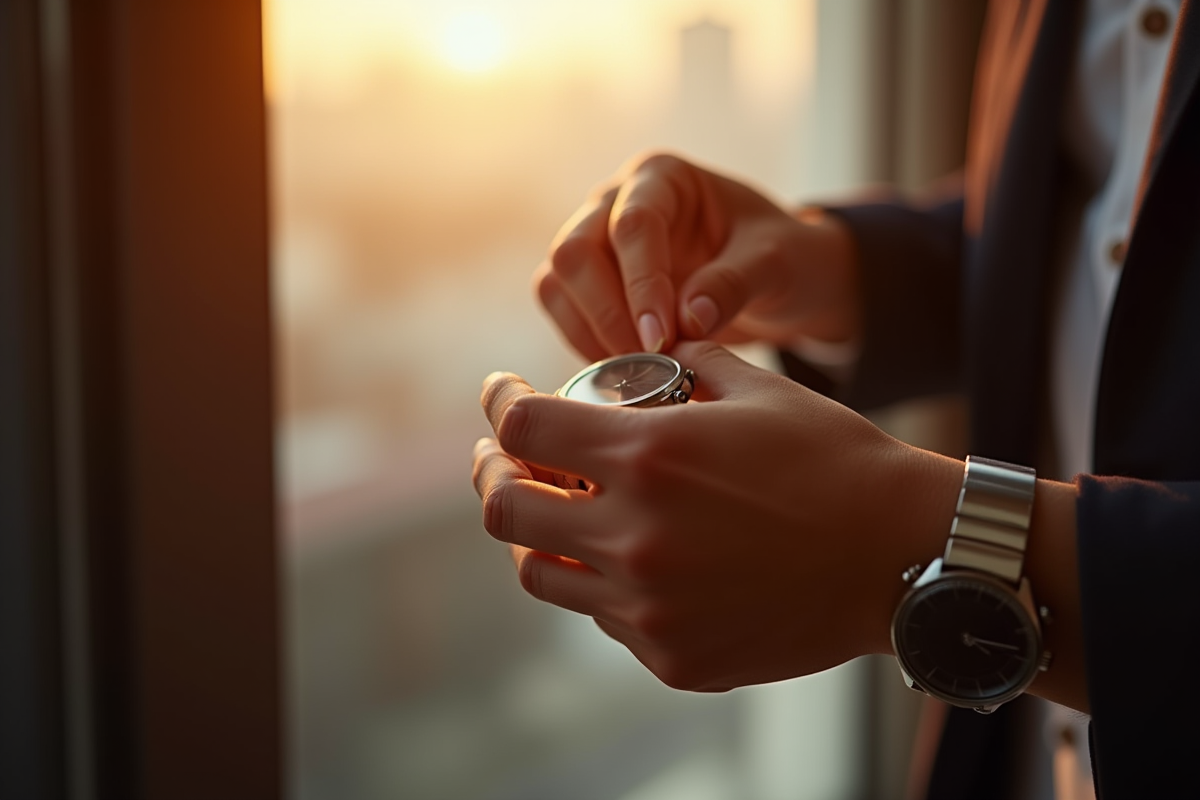 Personne ajustant sa montre dans une chambre d