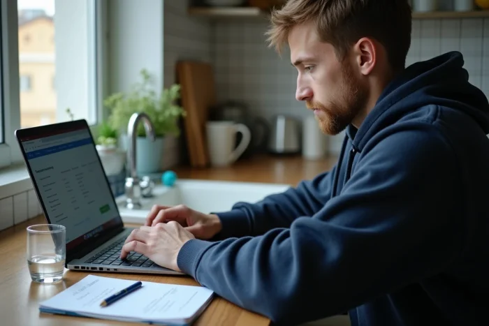 Une personne effectue un signalement anonyme en ligne à l'inspection du travail depuis son domicile